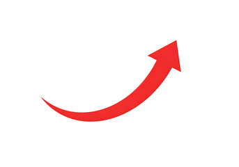 A simple curved red arrow pointing upwards on a completely black background.