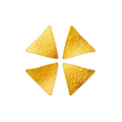Four Corn Tortilla Chips Arranged in Square on Transparent Background Overhead View