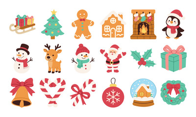 Festive Christmas Vector Icons with Reindeer, Santa, and Winter Elements