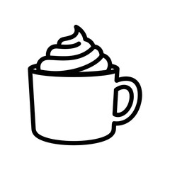 Whipped Cream Coffee Cup Icon – Minimalist Line Art Beverage Illustration