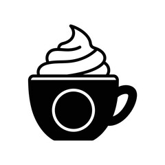 Whipped Cream Coffee Cup Icon – Minimalist Line Art Beverage Illustration