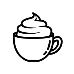Whipped Cream Coffee Cup Icon – Minimalist Line Art Beverage Illustration