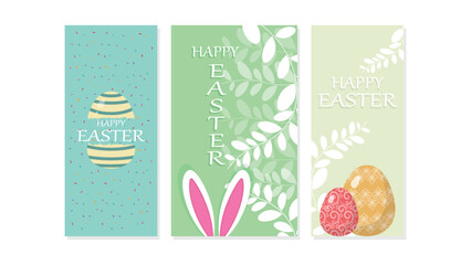 Happy Easter Greeting Card Set with Eggs and Bunny Ears