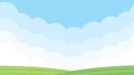 Cartoon Landscape Background with Blue Sky and Green Hills