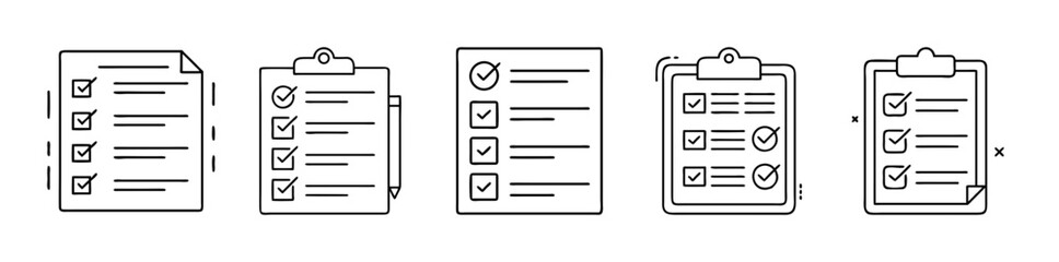 Outline checklist and to do list vector icon collection