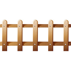 Simple Wooden Picket Fence Section with Natural Wood Grain Texture and Metallic Fasteners on a Clean White Background