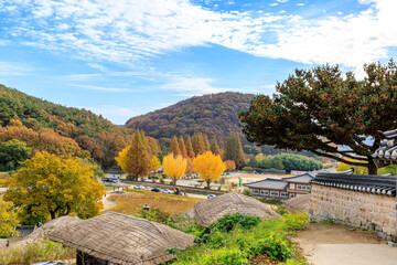 Autumn scenery of Yangdong Village, an old traditional village in Gyeongju, Korea.