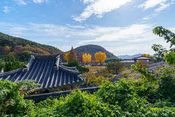 Autumn scenery of Yangdong Village, an old traditional village in Gyeongju, Korea.