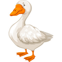 White Goose With Orange Beak and Feet Standing on a Transparent Background Full Body View Isolated