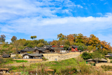 Autumn scenery of Yangdong Village, an old traditional village in Gyeongju, Korea.