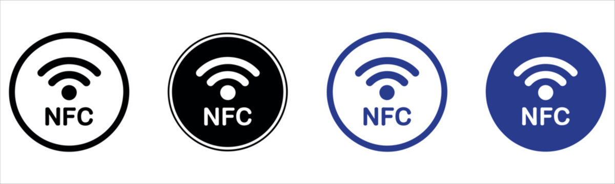 Secure NFC payment icons promoting modern contactless technology and mobile wallet convenience for easy and fast transactions in black and blue color.