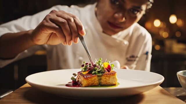 3230155 382 close-up photo of chef plating food with care, steam and vibrant color, culinary storytelling, 26777653 1