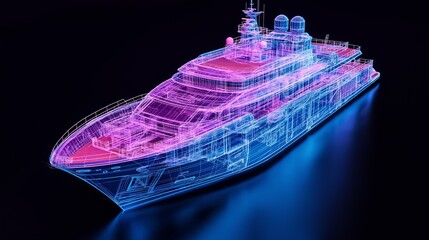Luxurious yacht design showcased in a high-tech digital rendering with details