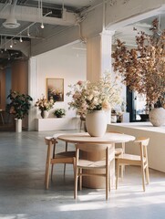 Modern minimalist interior design featuring natural wood furniture