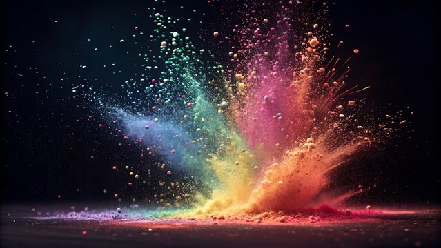 Vibrant Rainbow Color Powder Explosion on Dark Background