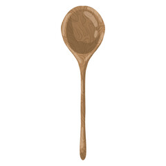 Isolated wooden spoon (ladle) with a simple long handle. Hand-drawn vector illustration in a rustic watercolor style, essential for cooking, baking, and traditional kitchen utensil design.