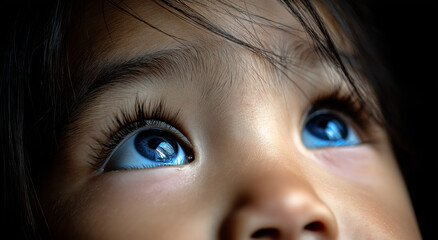 close-up of a young child's eyes looking upwards, 