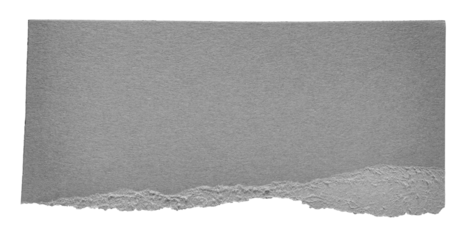 Isolated cut out torn piece of blank gray paper memo note cardboard with rough texture edges and copy space for text, transparent png background design element