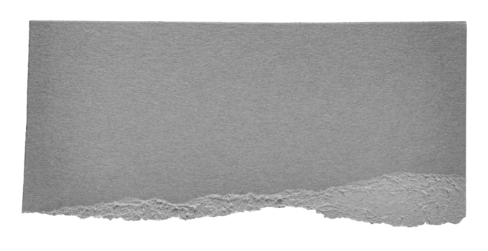 Isolated cut out torn piece of blank gray paper memo note cardboard with rough texture edges and copy space for text, transparent png background design element