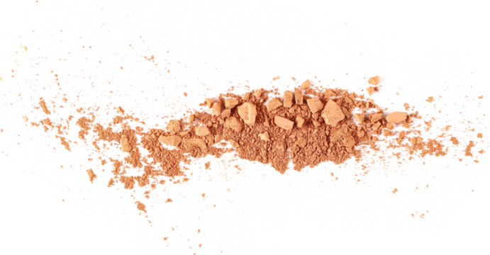 Face powder makeup, blusher, isolated on white background, top view