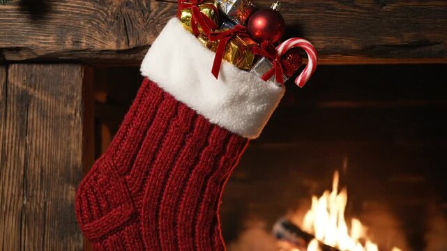 3230155 452 christmas stocking with gifts hanging on dark old wooden background no logos no brands ar 169 56965422 1