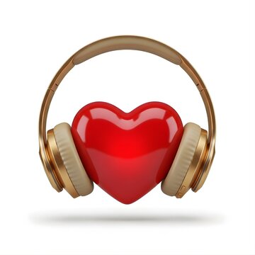Romantic Playlist Concept: Heart Icon Wearing Modern Wireless Headset