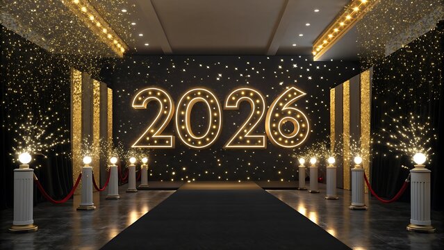 Luxurious New Year 2026 Red Carpet Event Background - Powered by Adobe