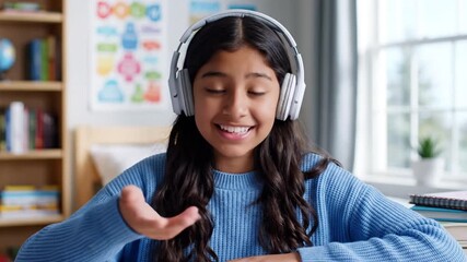 3230155 481 smiling hispanic teen girl school student wear headphones looking at webcam distance learning zoom video call remote class online lessons and courses concept headshot portrait w 16950060 1 - Powered by Adobe