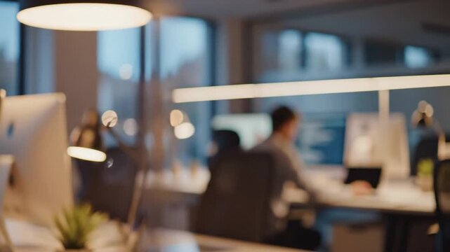 3230155 504 Blurred office lights. Abstract office background conveying calmness and productivity. Soft focus highlights modern workspace ambiance. 43353131 1