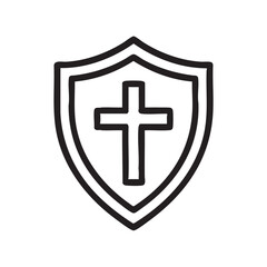 Obraz premium A simple black and white line drawing depicts a shield featuring a prominent christian cross symbol within
