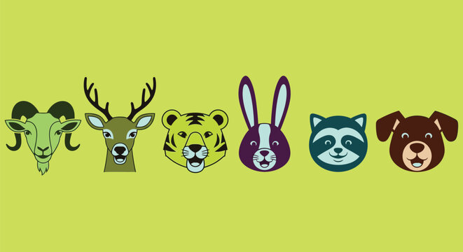 Animal faces cartoon vector illustration set for kids design editable vector