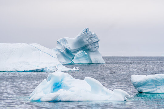 Icebergs floating in a calm Greenlandic sea - Powered by Adobe