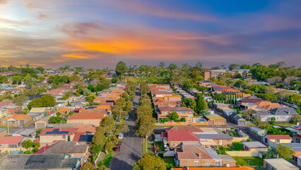 Aerial Panorama Drone View of a inner western Sydney Suburb of Ashbury Urban Sprawl and the...