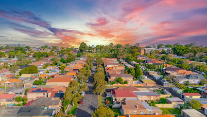 Aerial Panorama Drone View of a inner western Sydney Suburb of Ashbury Urban Sprawl and the...