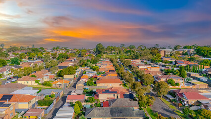 Aerial Panorama Drone View of a inner western Sydney Suburb of Ashbury Urban Sprawl and the...