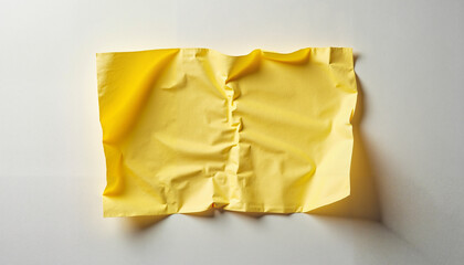 Crumpled yellow paper on light surface, textured abstract background