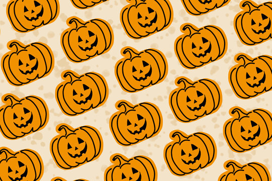 Halloween pumpkin pattern on beige background