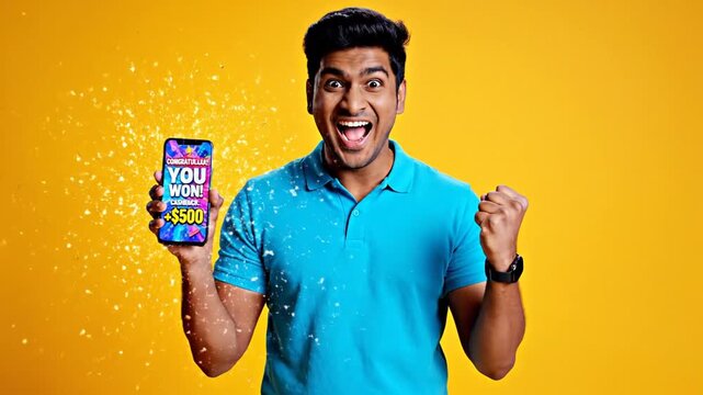 3230155 597 Excited happy young indian man winner feeling joy using smartphone winning lottery game, betting, getting cashback online gift in mobile app message holding cell phone isolated  38552578 1 - Powered by Adobe