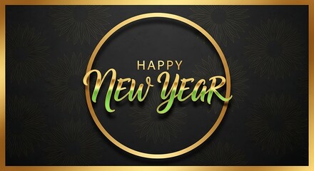Elegant golden oval frame on textured dark background featuring a stylish green calligraphy greeting for happy new year celebrations and festive occasions