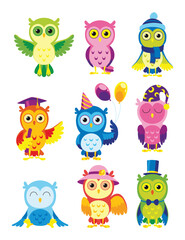 Fototapeta premium Collection of cartoon owls designed especially for kids and children