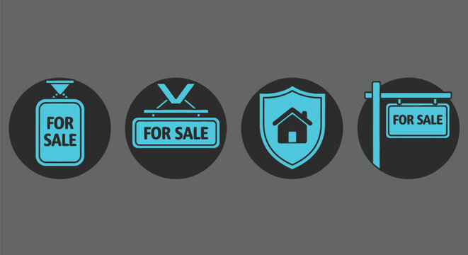 Real estate signs for sale, property listing icons - Powered by Adobe