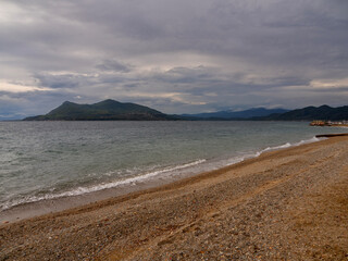 Clouds and stormy weather at Loutra Edipsou Spa resort on Evia Island in Greece