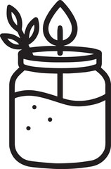 A meticulously crafted outline of a candle jar, featuring a burning flame and a delicate plant element, embodies the essence of serenity and warmth.