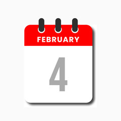 Flat red February 4 calendar icon with modern minimalist look, perfect for office planner or web app.