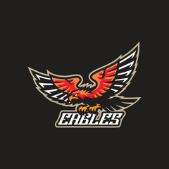 Eagle mascot logo design vector. Eagle fly illustration for sport team.