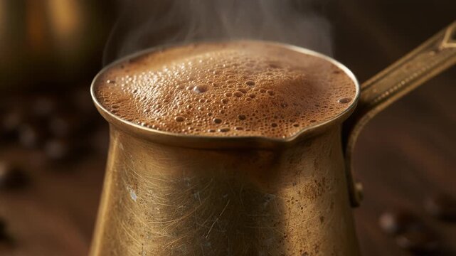 ibrik is filled with freshly brewed coffee