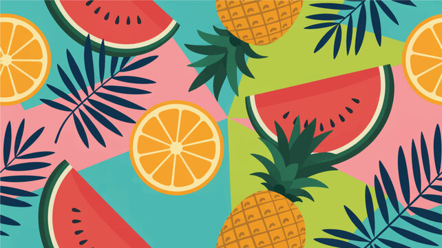 Vibrant summer fruit pattern with watermelon, pineapple, and orange slices