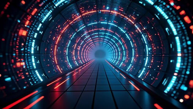 Digital tunnel with moving sci fi patterns 