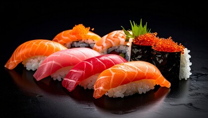 sushi on a black