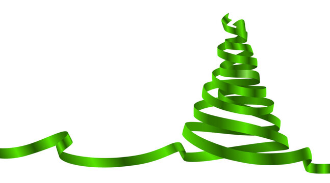Elegant green ribbon forms a festive Christmas tree, ideal for holiday designs.